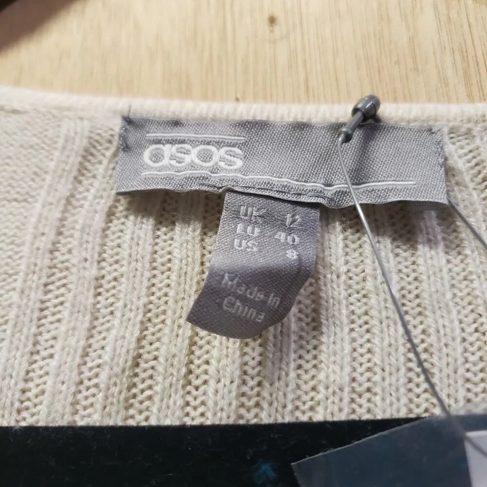 NWT ASOS sweater-beige square neck Sz 8 RRR shoulder-hem 22.5 